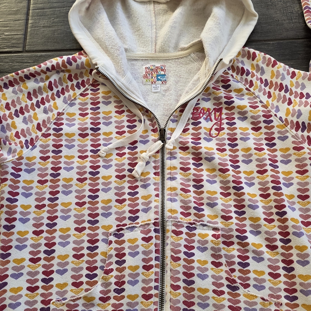 Roxy Multicolor Heart Zip Up Jacket Medium - image 4